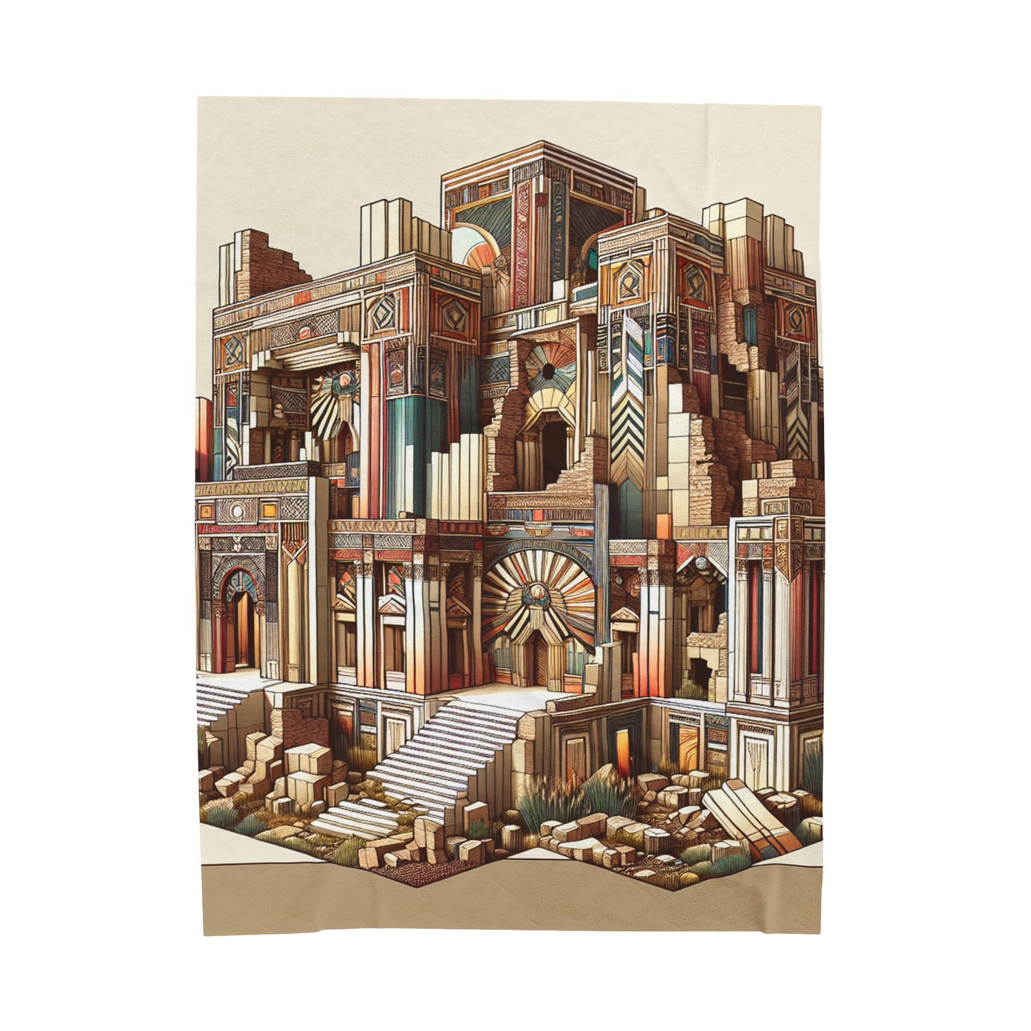 "Ruines déco : art géométrique dans un cadre ancien" - La couverture en peluche Alien en velours de style Art déco