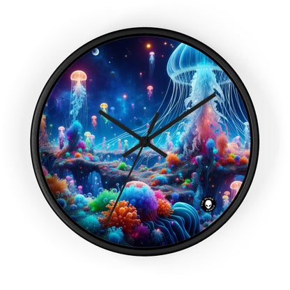 "Neon Jellyfish Fantasia: A Surreal Underwater Odyssey" - The Alien Wall Clock