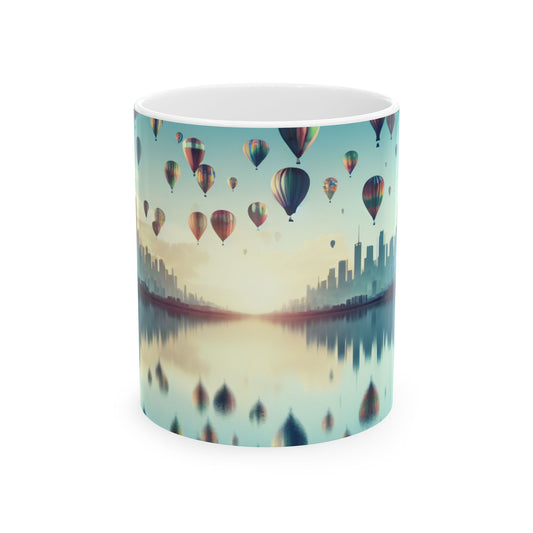 "Metrópoli reflejada: un lago de sueños" - Taza de cerámica The Alien 11oz