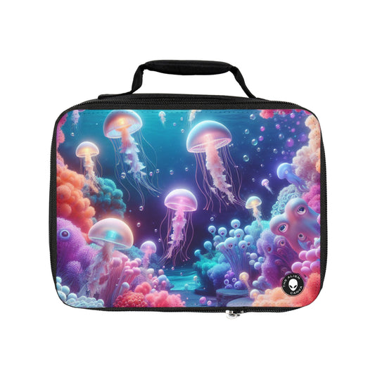 Enchanting Underwater Realm: Glowing Jellyfish and Curious Octopus- The Alien Lunch Bag