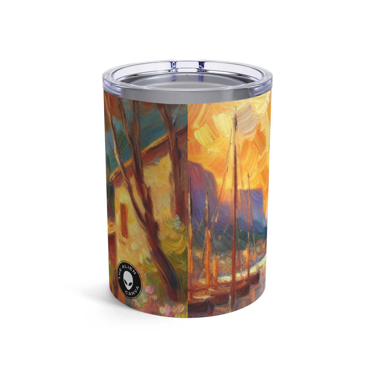 Golden Dusk: A Serene Impressionist Stroll by the Water - The Alien Tumbler 10oz Impressionism