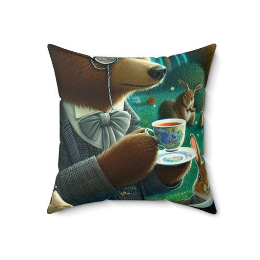 "Enchanted Moonlit Tea Party in the Forest"- The Alien Spun Polyester Square Pillow