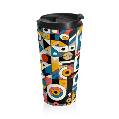 "Cityscape Ignited" - The Alien Stainless Steel Travel Mug Geometric Abstraction