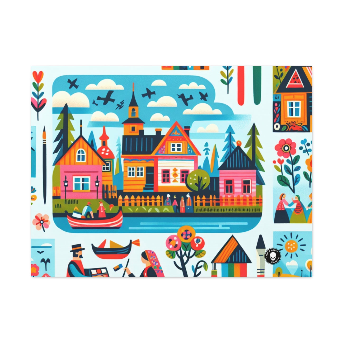 "Whimsical Village: A Folk Art Fairytale" - The Alien Canva Folk Art