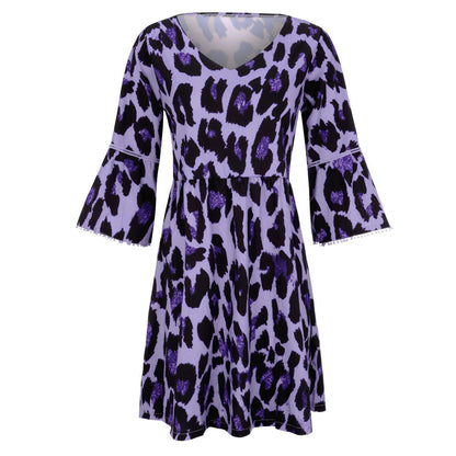 V-neck print leopard print dress