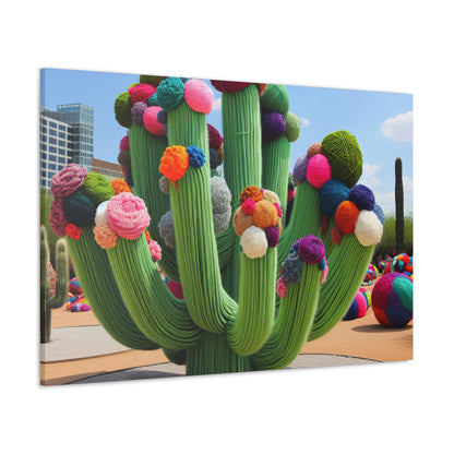 "Yarn-Filled Cacti in the Sky" - The Alien Canva Yarn Bombing (Fiber Art) Style