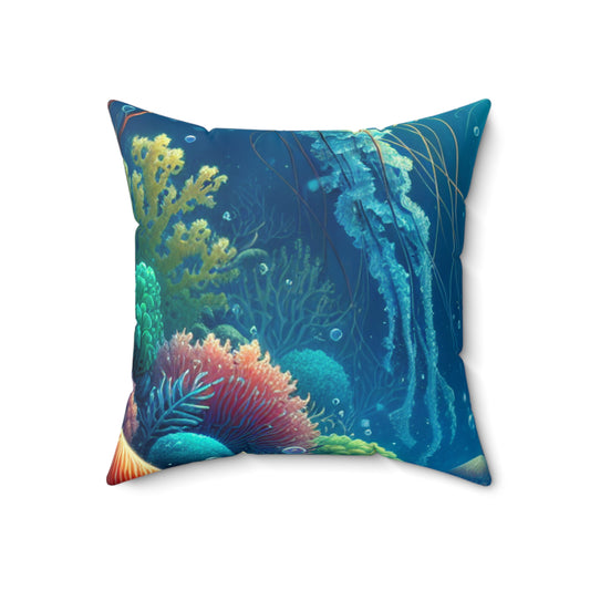 "Beneath the Waves: A Hidden Treasure"- The Alien Spun Polyester Square Pillow