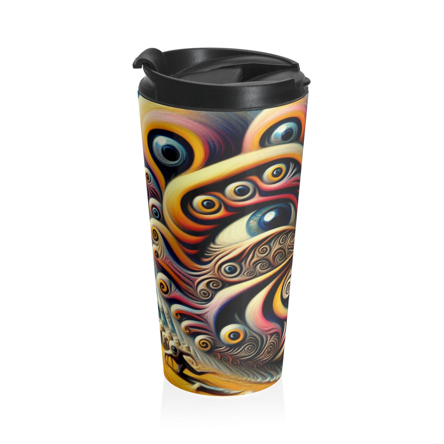 "Time Island's Dreamlike Dance" - The Alien Stainless Steel Travel Mug Surrealism