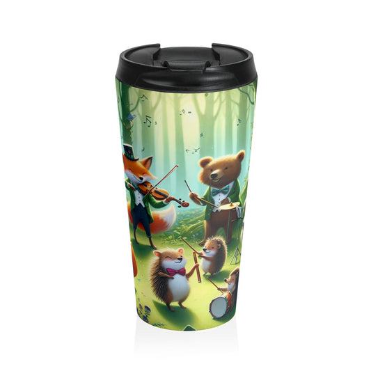 "Melodious Menagerie: Animales musicales en el bosque encantado" - Taza de viaje de acero inoxidable The Alien