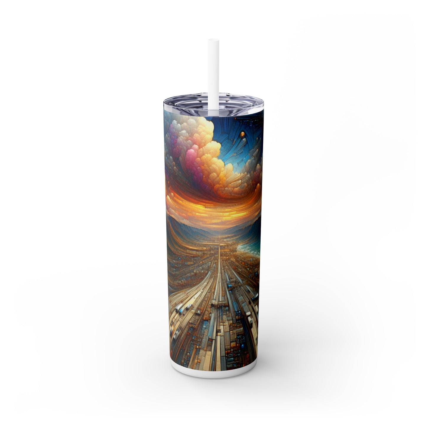 "Enchanted Realm: A Magical Fairy Kingdom" - Vaso delgado con pajita de Alien Maars®, pintura digital de 20 oz