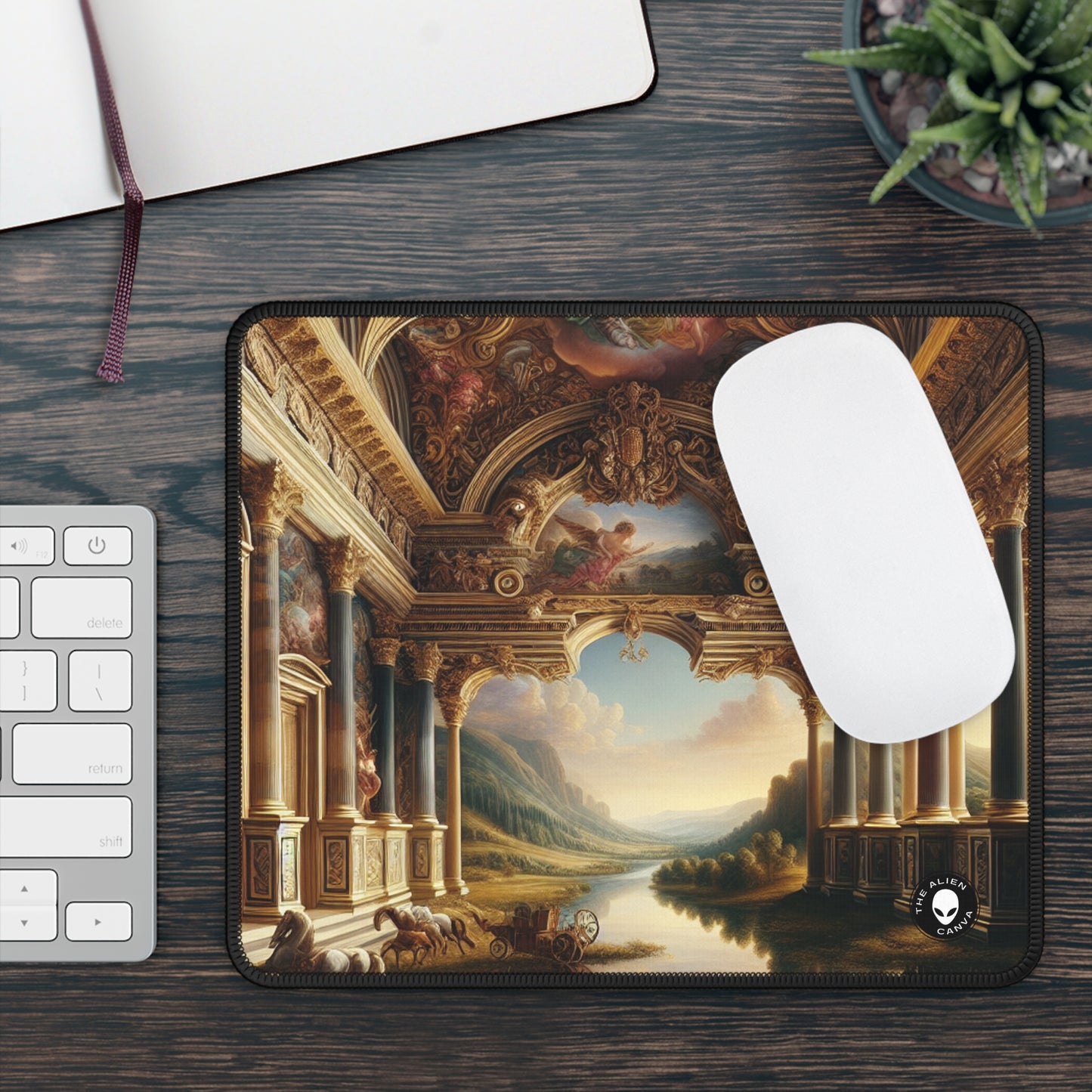 "Une odyssée néo-Renaissance : un panorama moderne" - Le tapis de souris Alien Gaming Renaissance Art