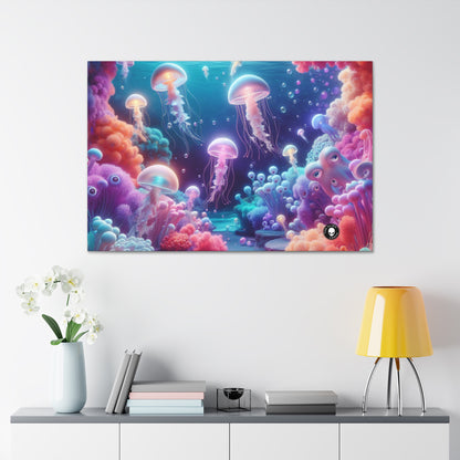 Enchanting Underwater Realm: Glowing Jellyfish and Curious Octopus - The Alien Canva