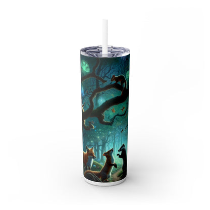 "Mystical Menagerie: Creatures frolicking in an enchanted forest" - The Alien Maars® Skinny Tumbler with Straw 20oz