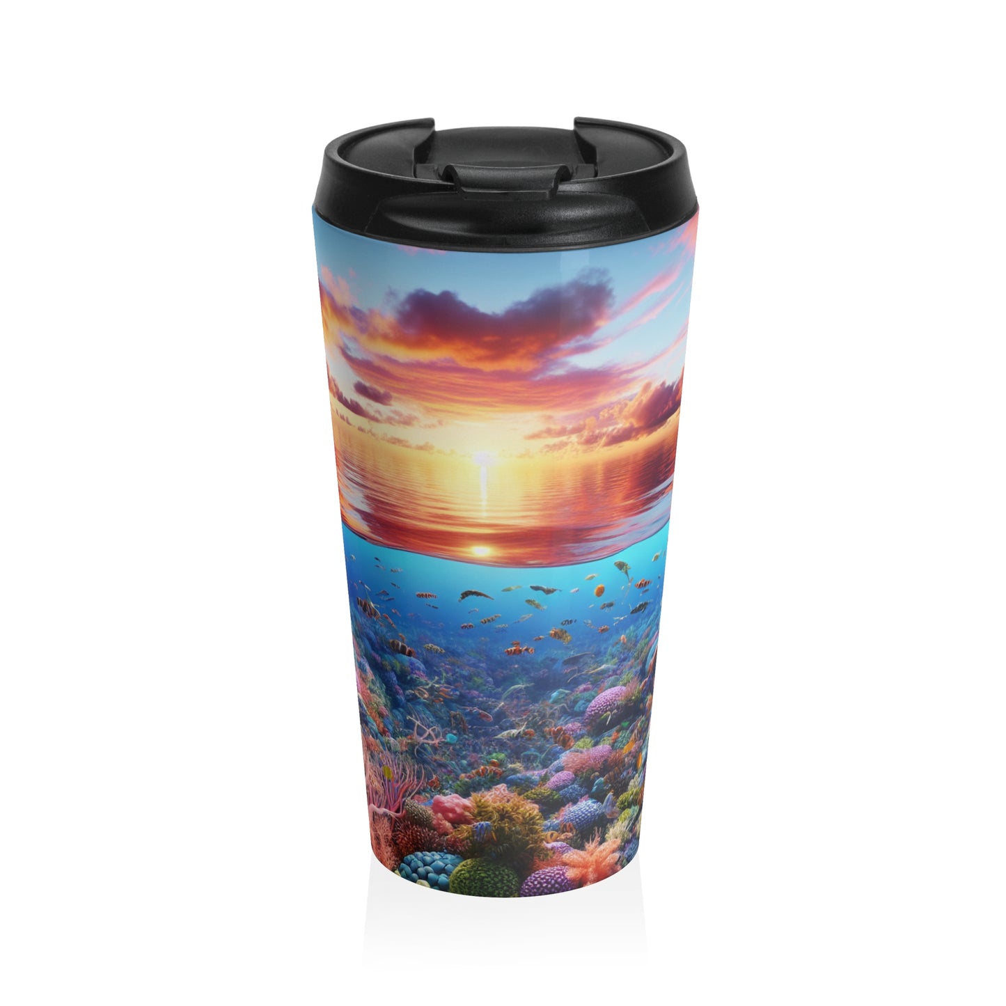 "Sunset Splendor: Underwater Coral Reef" - The Alien Stainless Steel Travel Mug