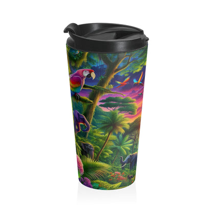 "Sundown in the Wild: A Rainbow Jungle Adventure" - The Alien Stainless Steel Travel Mug