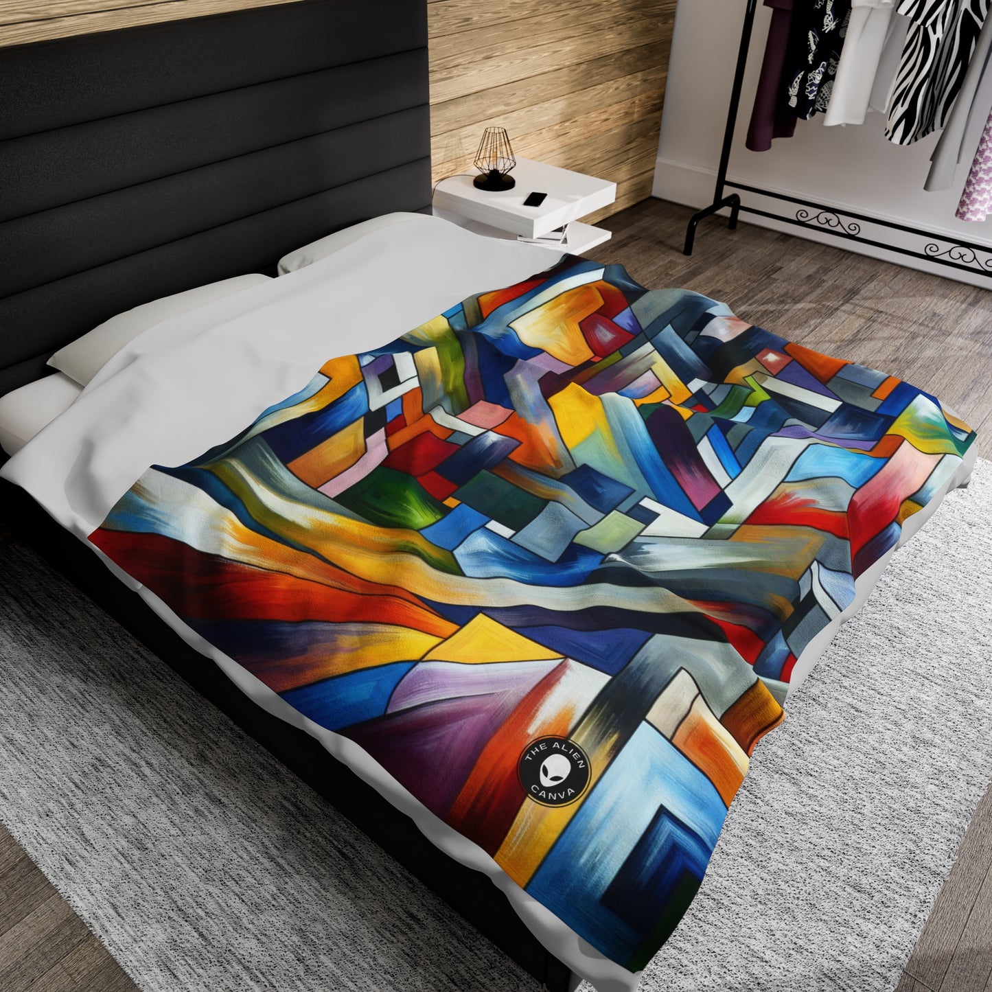 "City Pulse: A Vibrant Nighttime Geometric Journey" - The Alien Velveteen Plush Blanket Hard-edge Painting