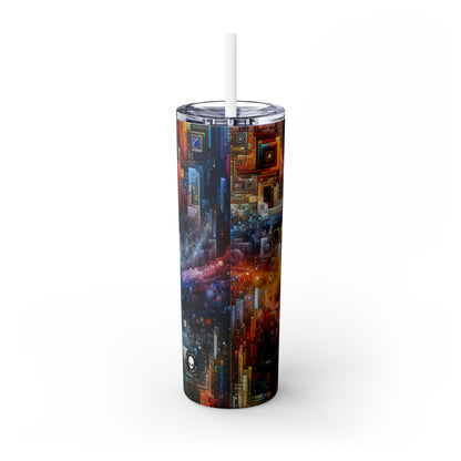 « Nuits urbaines futuristes : une métropole éblouissante d'innovation et d'imagination » - The Alien Maars® Skinny Tumbler with Straw 20oz Digital Art