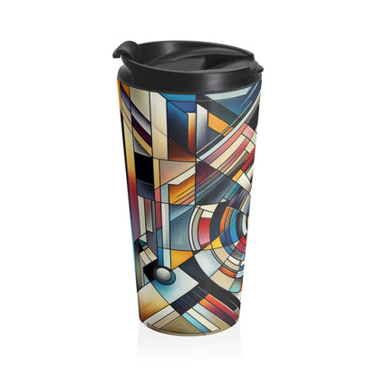 "City Lights: Geometric Nightfall" - The Alien Stainless Steel Travel Mug Geometric Abstraction