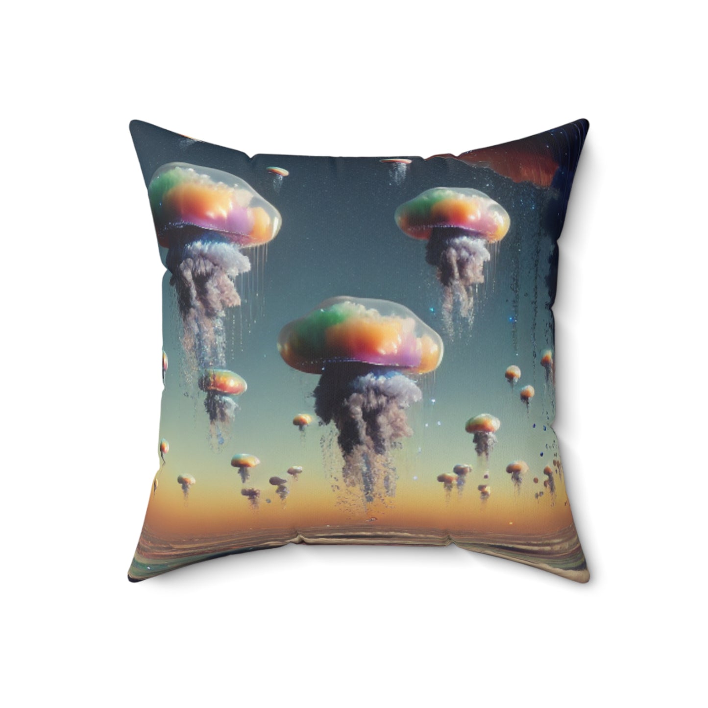 "Jellyfish Sky: A Surreal World" - La almohada cuadrada de poliéster hilado alienígena