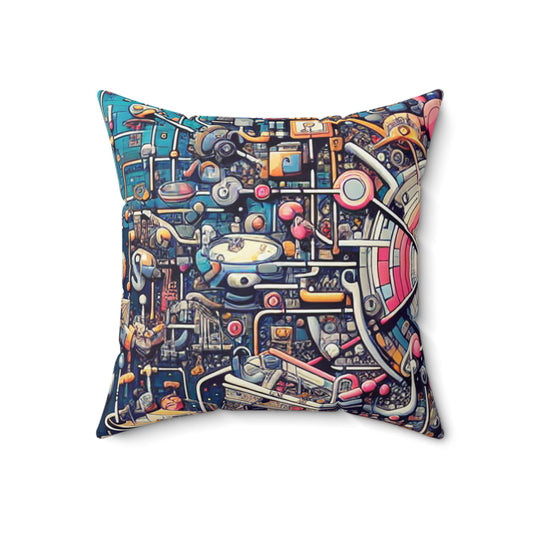 "Connection Points: Exploring Human Interactions in Public Spaces"- The Alien Spun Polyester Square Pillow Relational Art