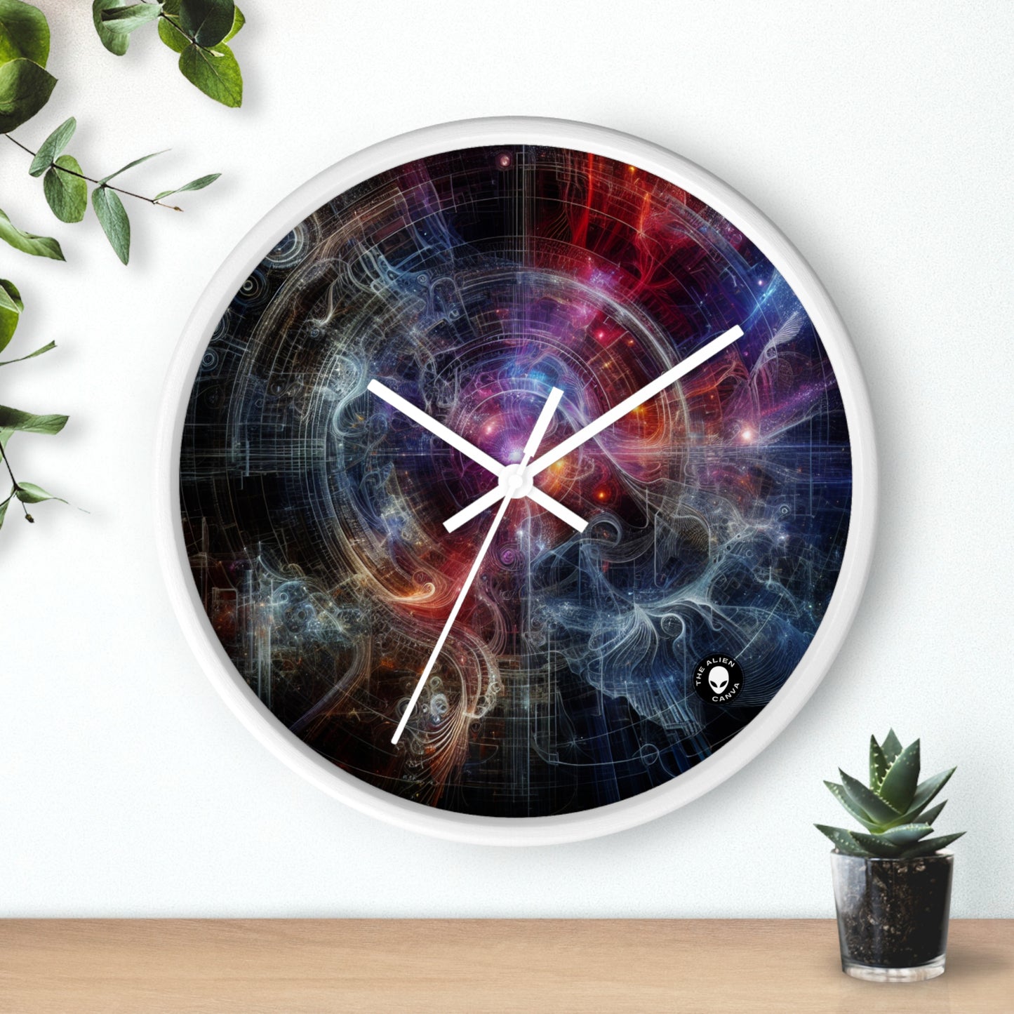 "La metrópolis de neón de la naturaleza: una fusión surrealista de tecnología y vegetación" - The Alien Wall Clock Digital Art