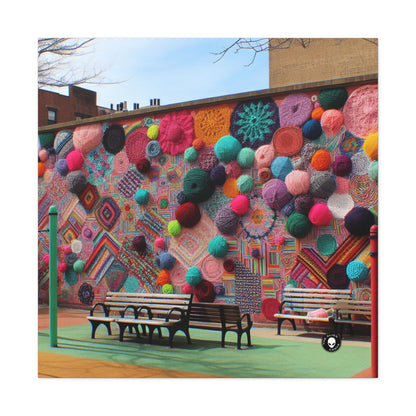 "Yarn of Joy: A Colorful Outdoor Mural" - The Alien Canva Yarn Bombing (Fiber Art)