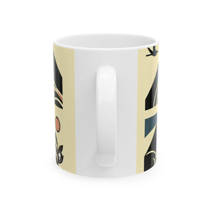 "Sérénité dans la géométrie : coucher de soleil sur l'océan" - La tasse en céramique Alien 11oz Minimalisme