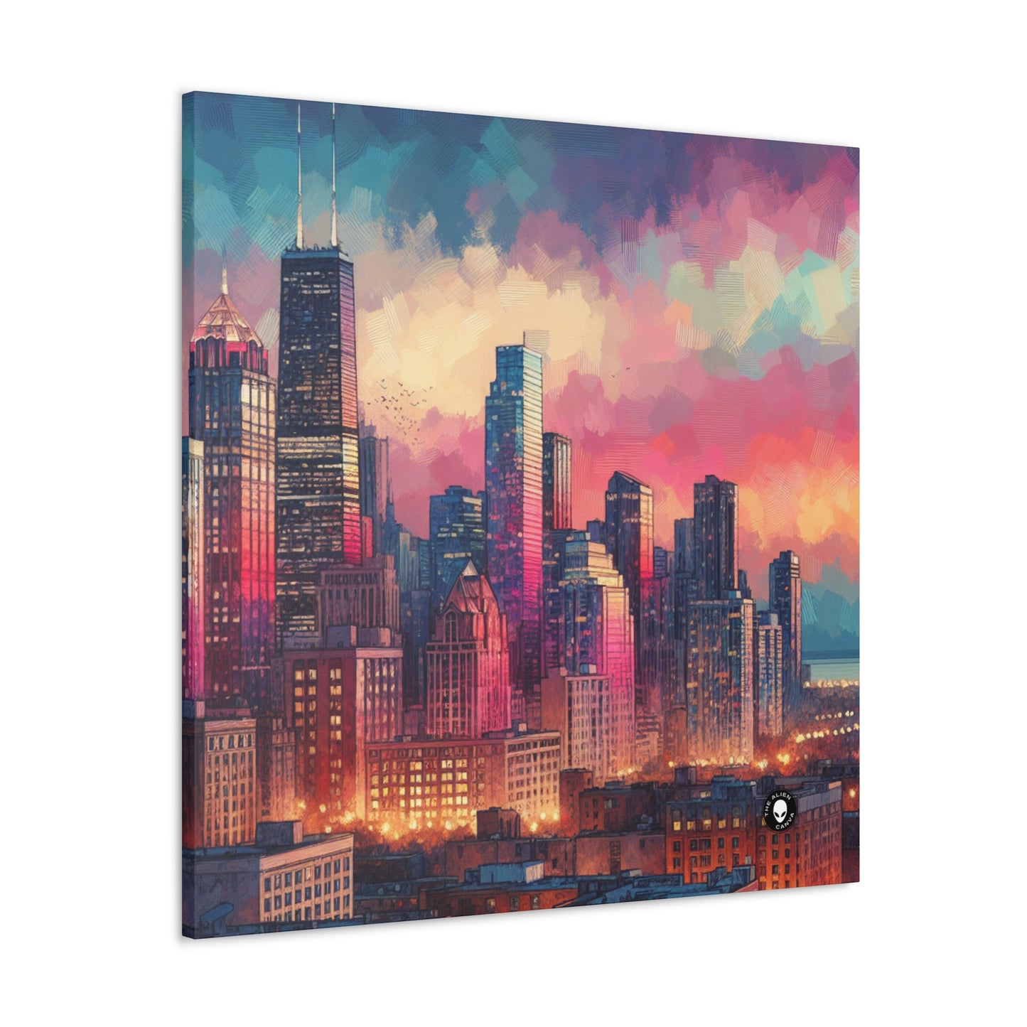 "Dusky Reflections: City Skyline at Sunset" - The Alien Canva