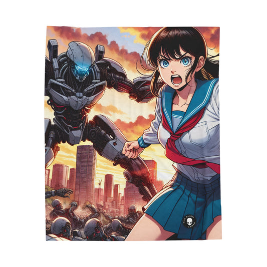 "Girl in Uniform Saves City from Invaders." - The Alien Velveteen Plush Blanket Manga/Anime Art