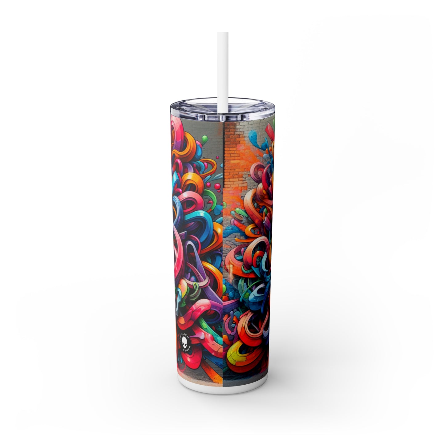 "Urban Vibe: A Graffiti Cityscape" - Vaso delgado con pajita de Alien Maars®, 20 oz Graffiti Art