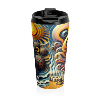 "Time Island's Dreamlike Dance" - The Alien Stainless Steel Travel Mug Surrealism