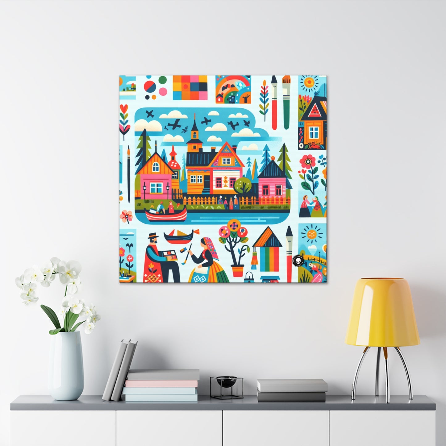 "Whimsical Village: A Folk Art Fairytale" - The Alien Canva Folk Art