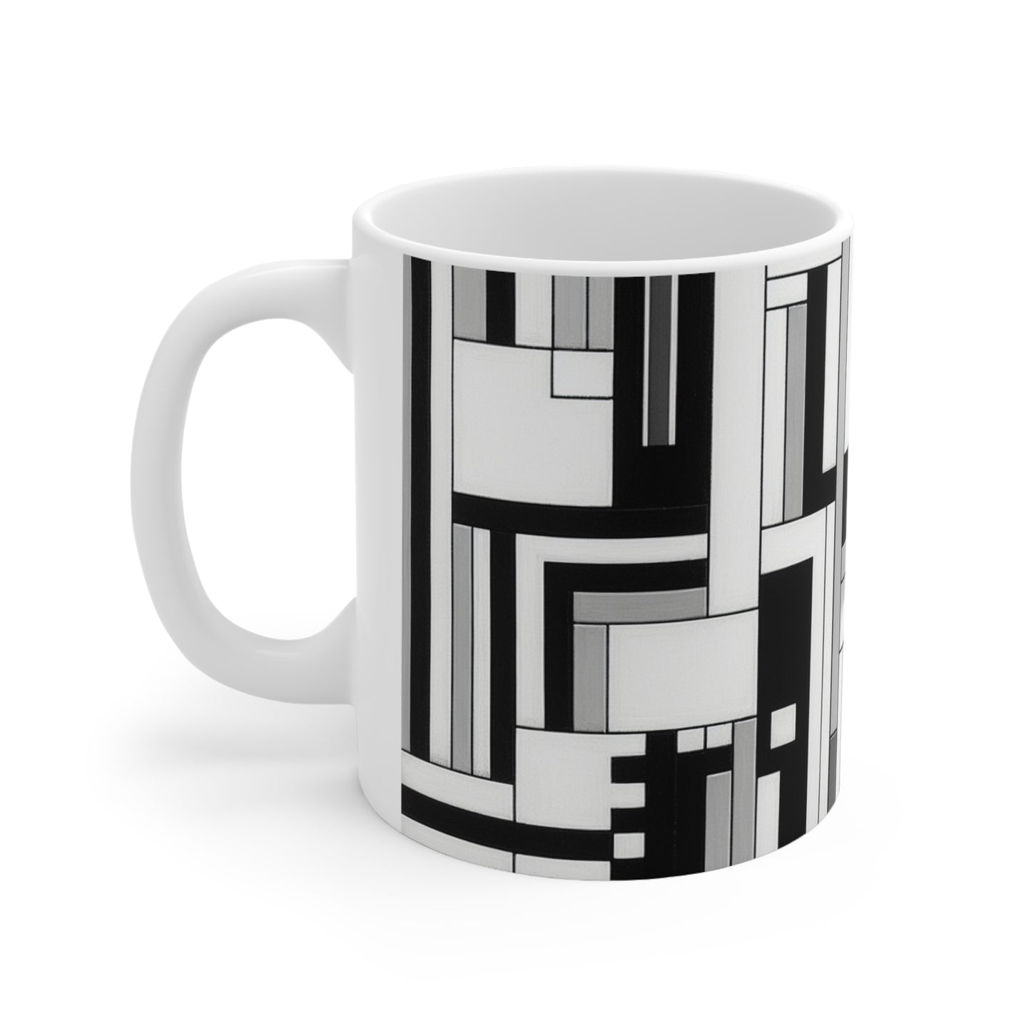 "De Stijl in Black and White" - The Alien Ceramic Mug 11oz De Stijl Style