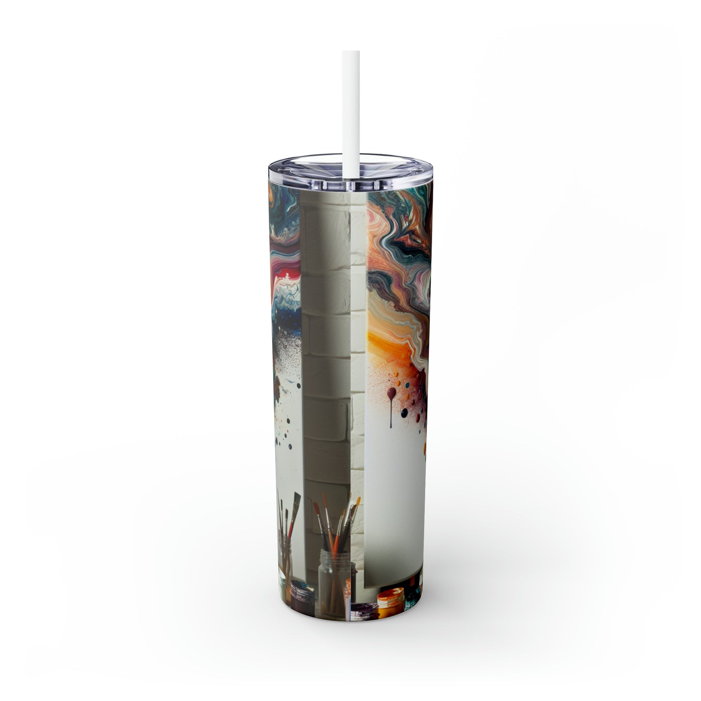 « Un paradis pour la peinture : l’art du coulée acrylique » - The Alien Maars® Skinny Tumbler avec paille 20oz Style de coulée acrylique