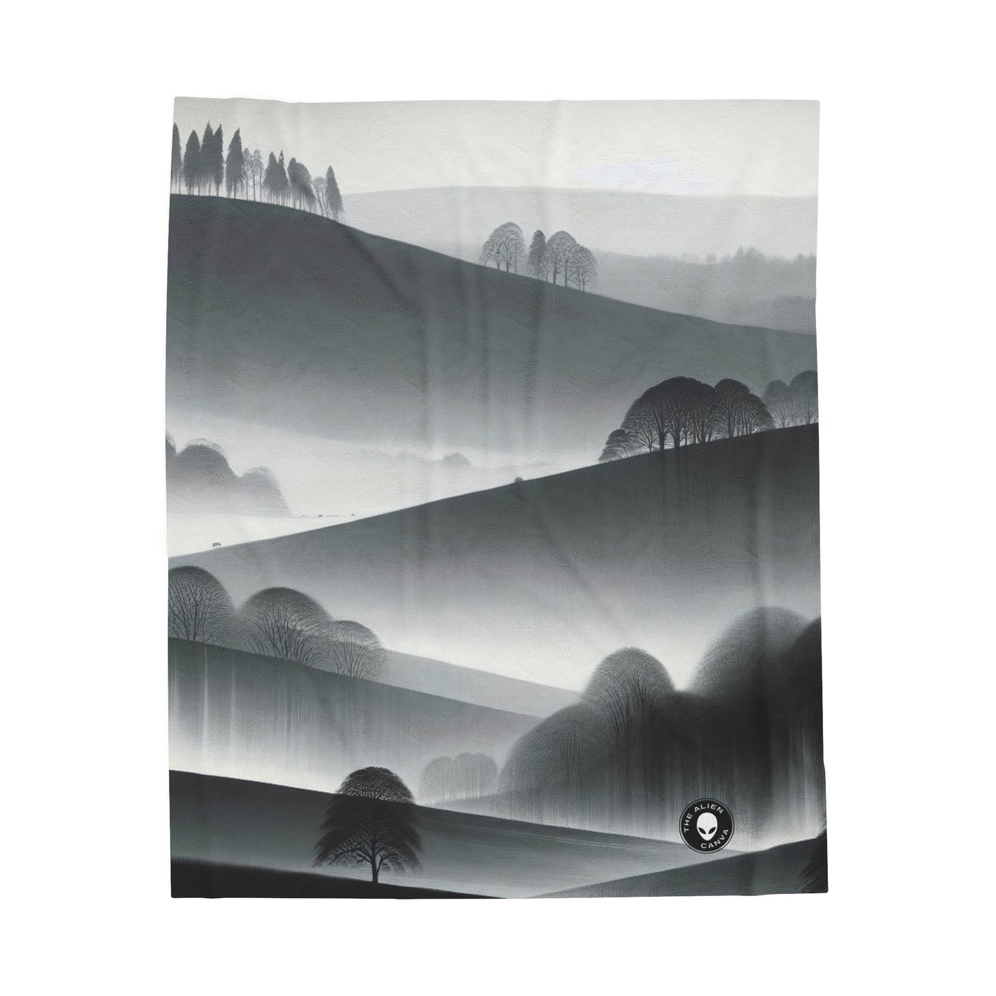 "Grey Tonalism: Hillside in Fog" - La couverture en peluche Alien Velveteen Tonalism