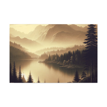 "Dawn at the Lake: A Foggy Mountain Morning" - The Alien Canva Tonalism Style