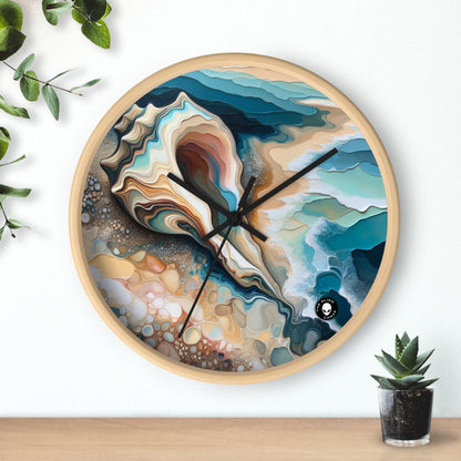 "Une vue sur la plage à travers un coquillage" - The Alien Wall Clock Acrylique Pouring