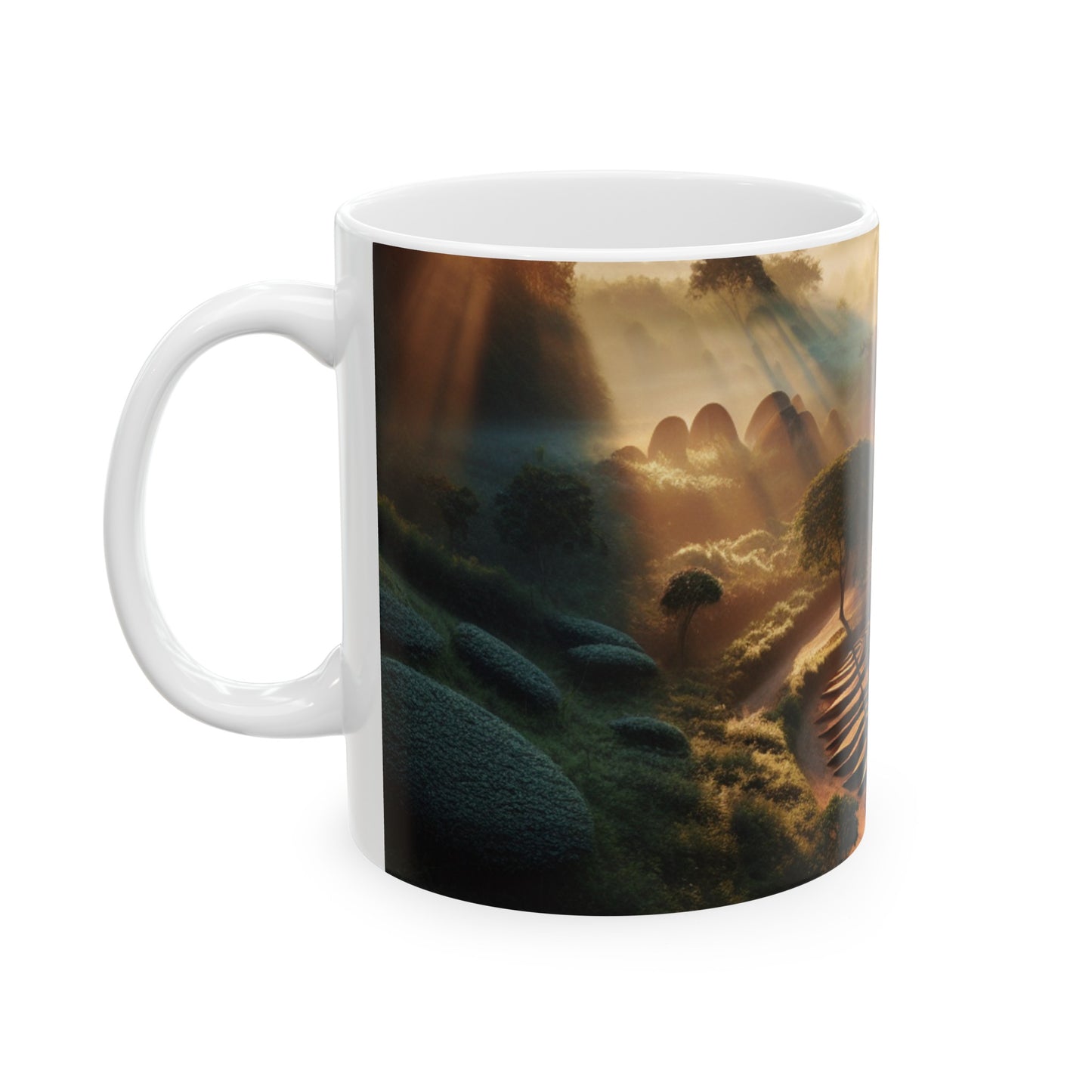 "Tapisserie de la Nature : Installation d'Art Géométrique Harmonieuse" - The Alien Mug en Céramique 11oz Land Art