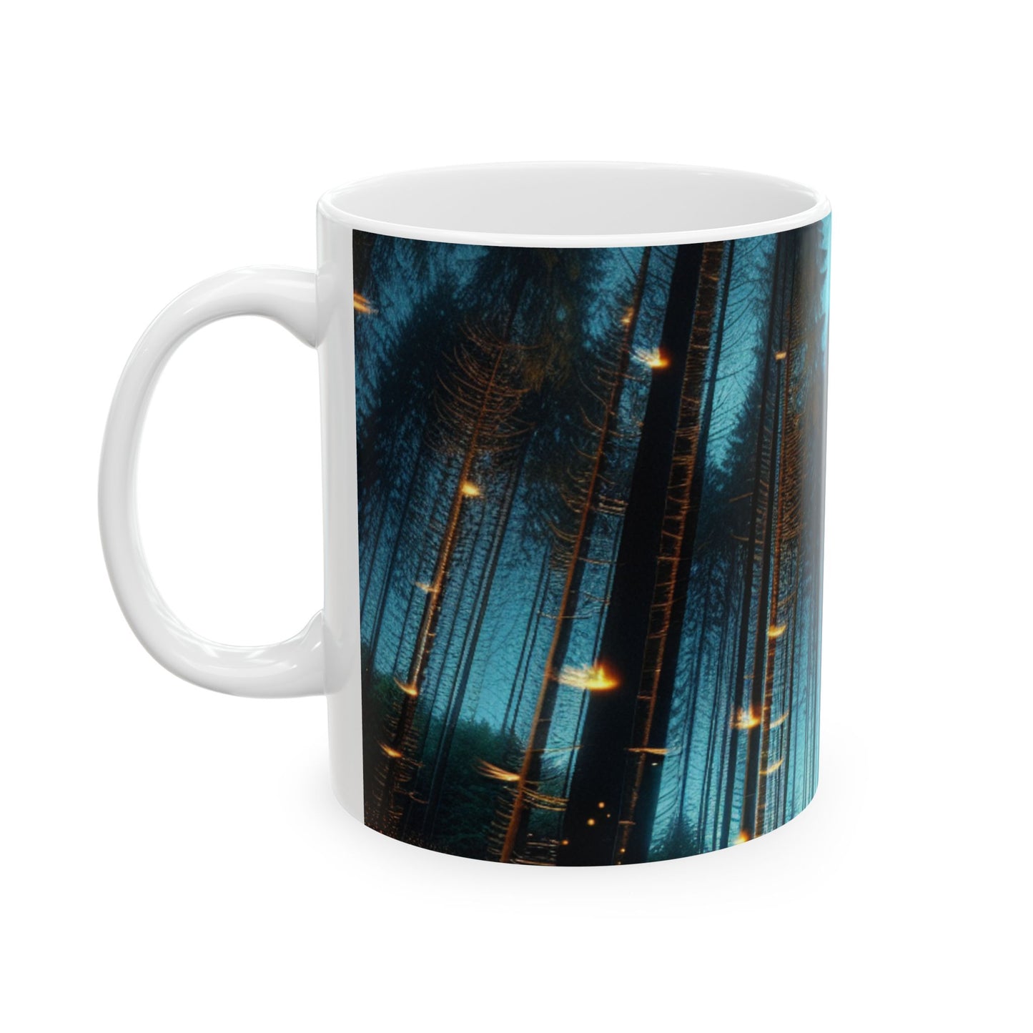 Taza de cerámica de 11 oz "Encantamiento del crepúsculo: Bosque de luciérnagas" - The Alien