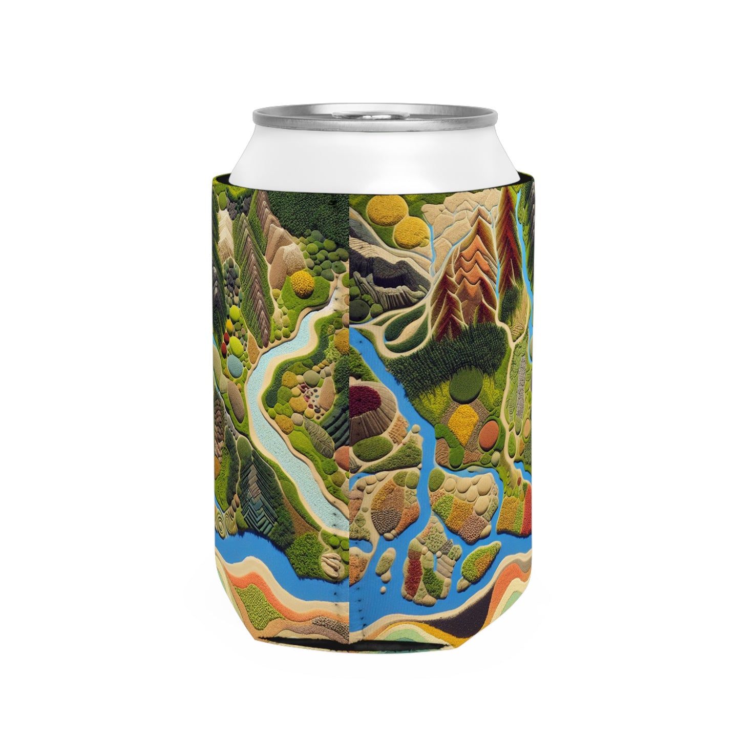 "Mapping Mother Nature: Crafting a Living Mural of Our Region". - The Alien Can Cooler Sleeve Land Art Style