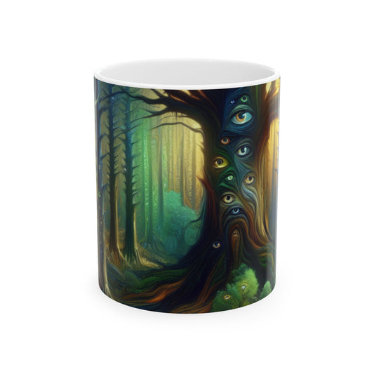 "Bosque vigilante: los árboles con ojos" - Taza de cerámica de 11 oz de Alien