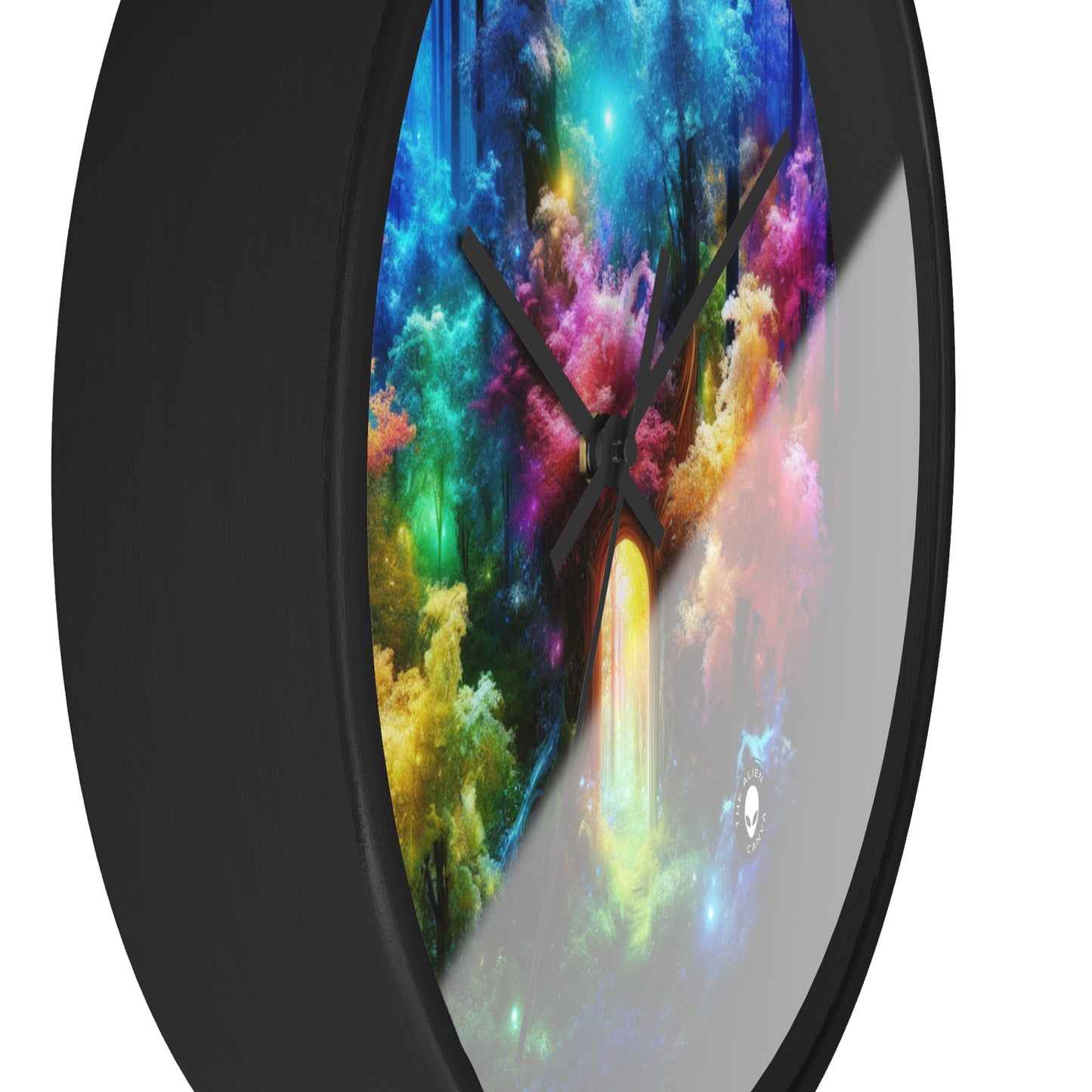 "Enchanted Rainbow Forest: Gateway to the Unseen Realm" - The Alien Wall Clock