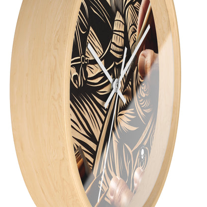 "Enchanting Shadows: A Woodcut Print of the Dancing Northern Lights" - The Alien Wall Clock Woodcut Printing