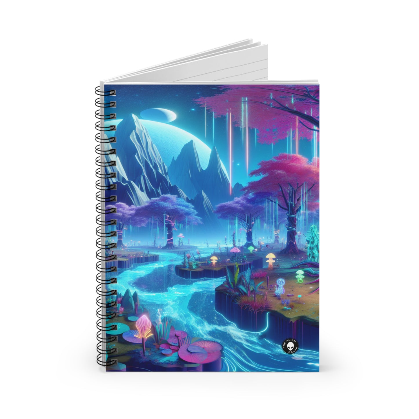 "Dreamscape Odyssey" - El cuaderno de espiral alienígena (línea reglada) Arte de realidad virtual