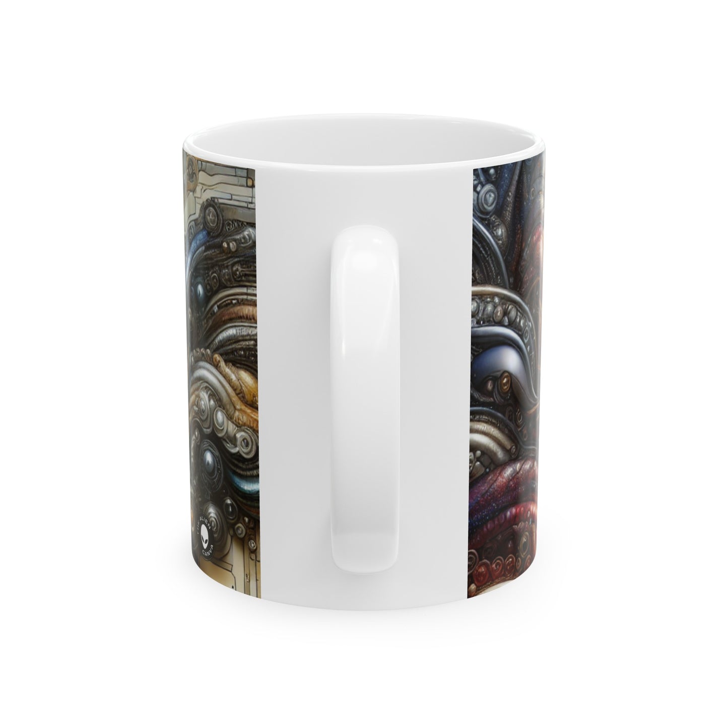 "Paisaje urbano biomecánico: fusión armoniosa" - Taza de cerámica alienígena Arte biomecánico de 11 oz