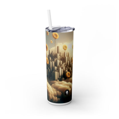 "Cielo etéreo: la ciudad de las nubes y los girasoles" - Vaso delgado con pajita de 20 oz de Alien Maars®