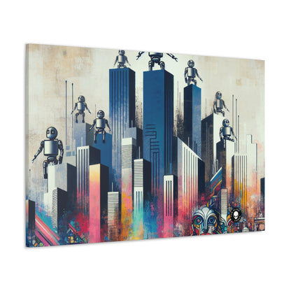 "Paysage urbain robotique : une fresque murale futuriste" - The Alien Canva Street Art / Graffiti