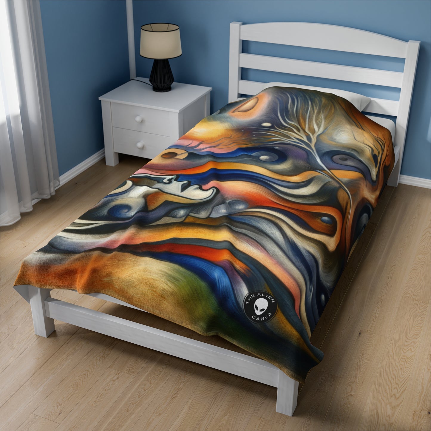 "Everyday Enchantment: A Surreal World in Motion" - The Alien Velveteen Plush Blanket Surrealist Automatism