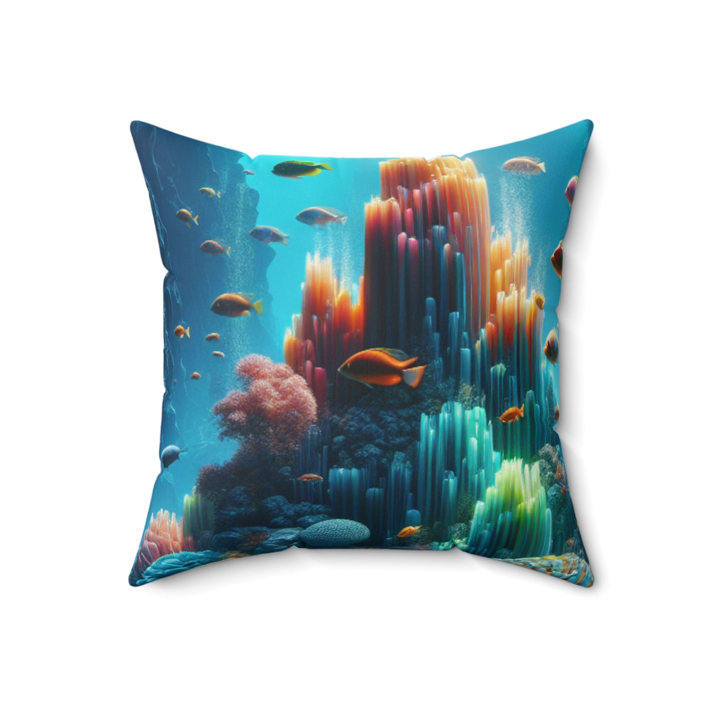 "Neon Reef: A Surreal Underwater Symphony"- The Alien Spun Polyester Square Pillow