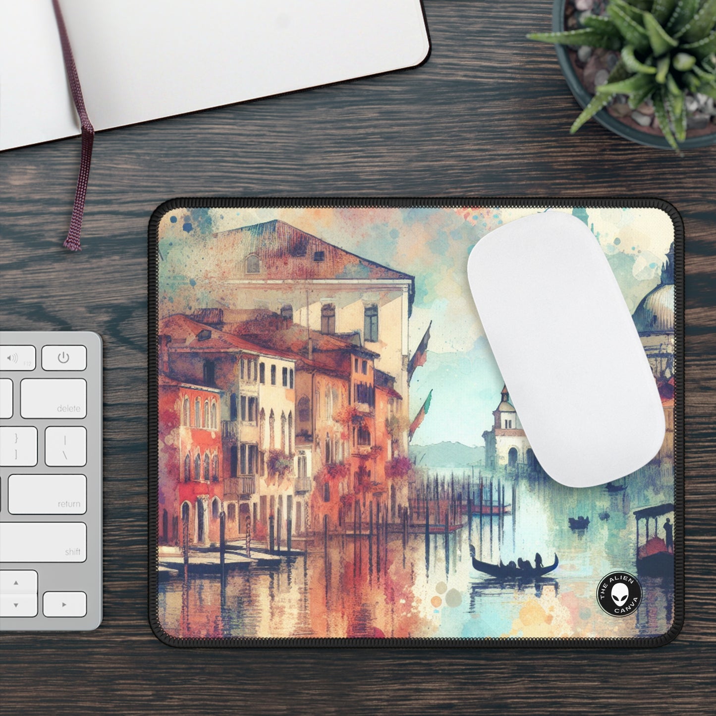 Côte tranquille : une peinture sereine au coucher du soleil à l'aquarelle – The Alien Gaming Mouse Pad aquarelle